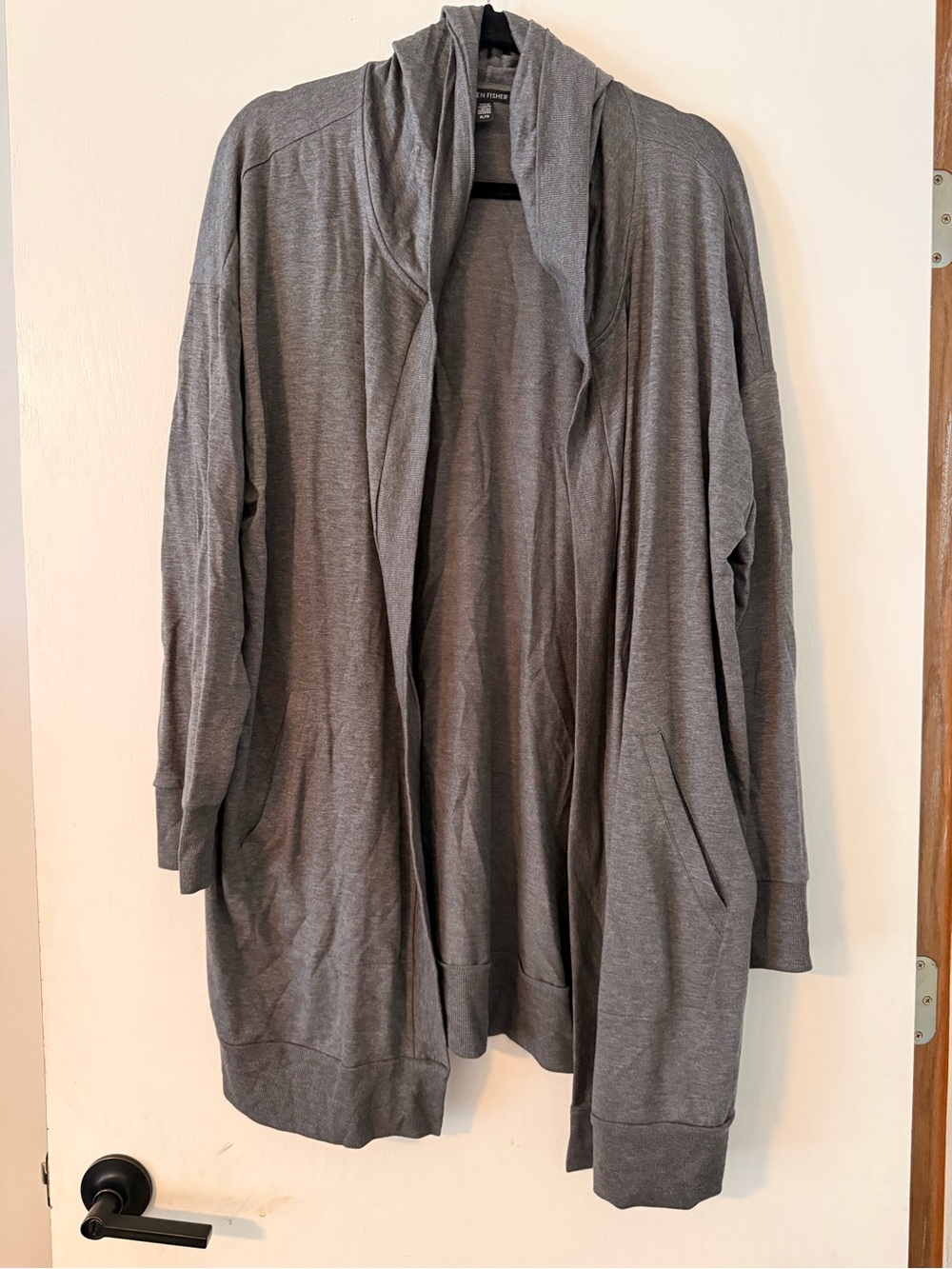 Eileen Fisher Heather Gray Open-Front Hooded Cardigan